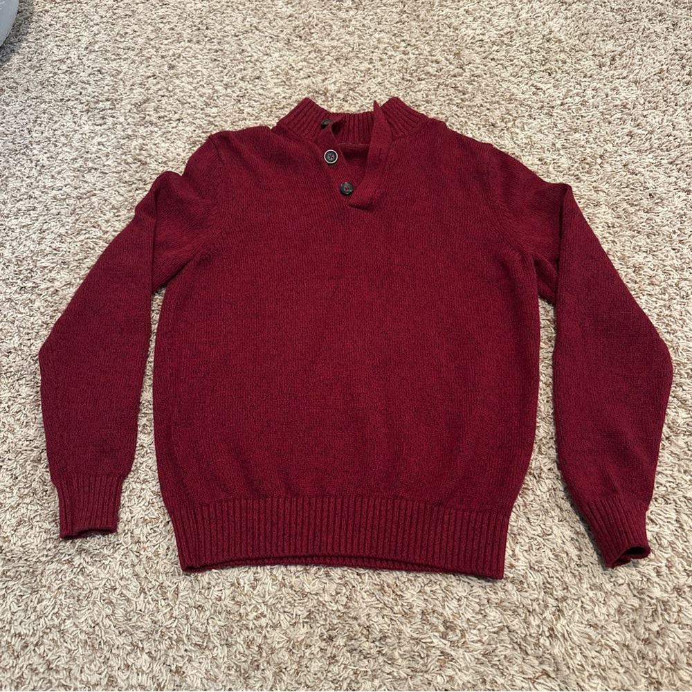 IZOD Sweater Large Mens Medium‎ Knit Long Sleeve Pullover Buttoned Mock Neck